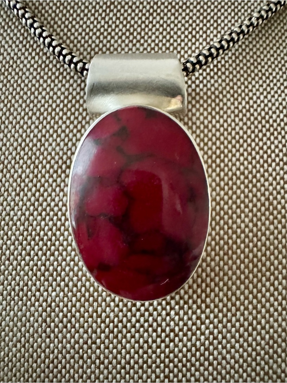 Sterling Silver 925 Mexico Deep Red Oval Stone Pendant